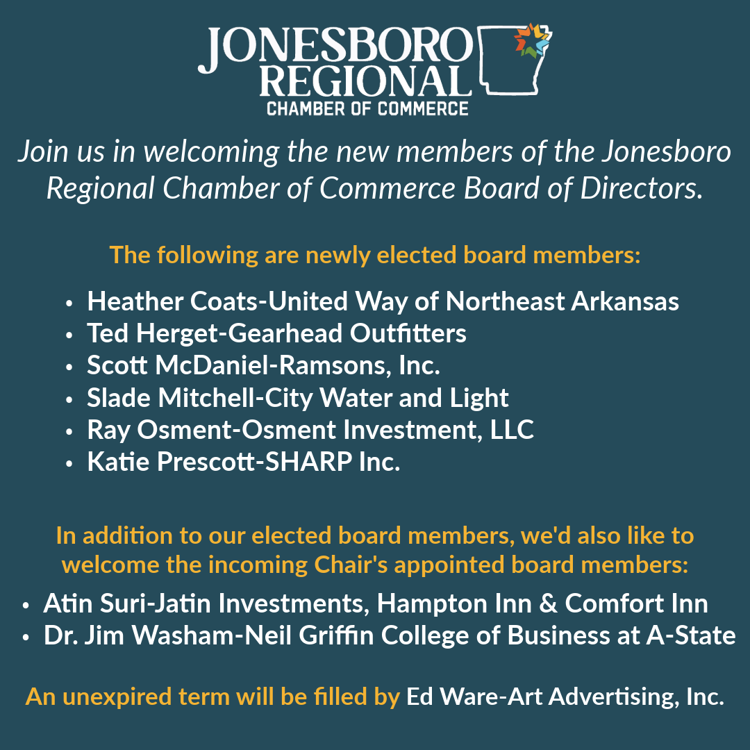 Chamber Board Announcement 20232024 Jonesboro Chamber of Commerce